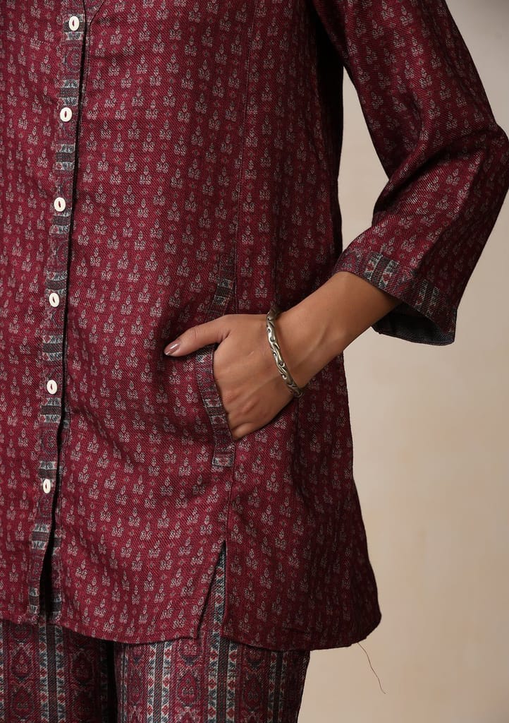 HOC Crafts Pashmina Printed Women's 2 PC Co-ord Set - Maroon