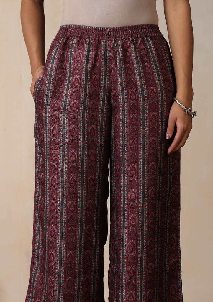 HOC Crafts Pashmina Printed Women's 2 PC Co-ord Set - Maroon