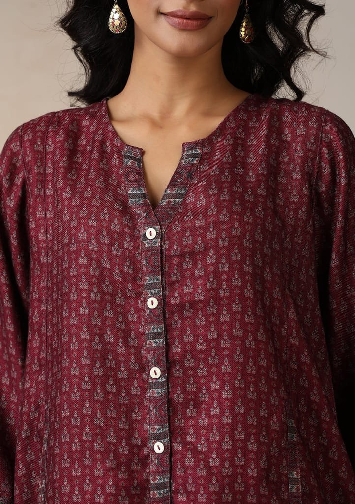 HOC Crafts Pashmina Printed Women's 2 PC Co-ord Set - Maroon