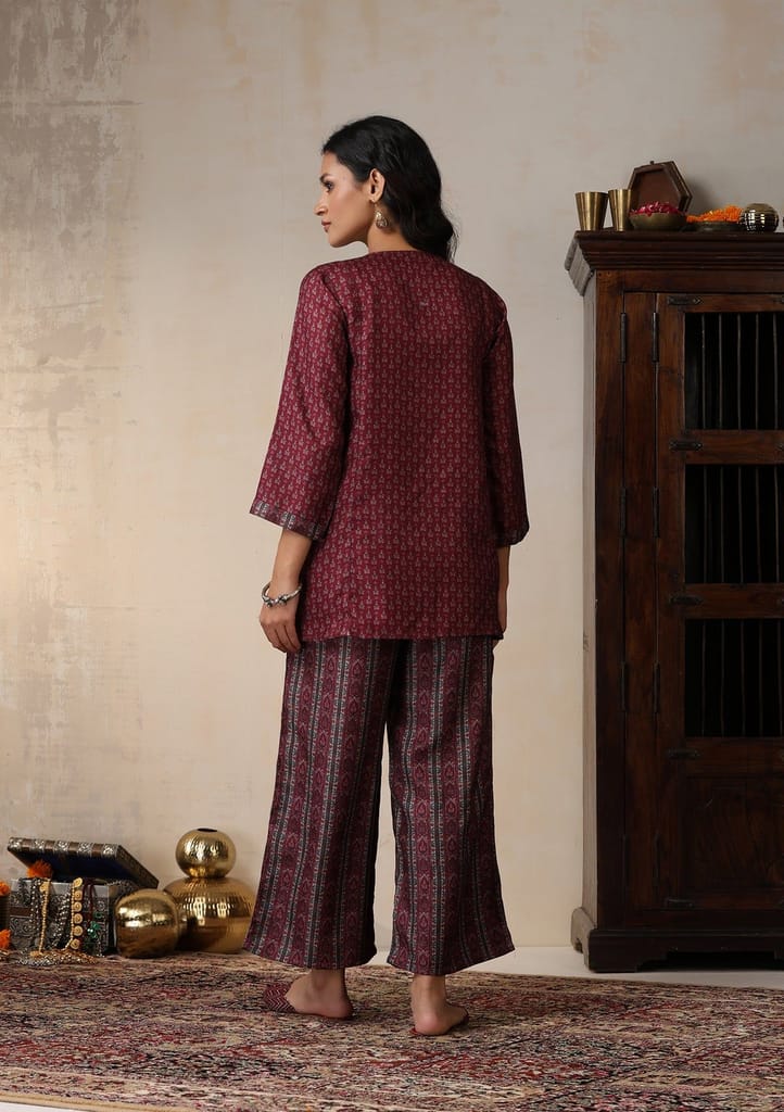 HOC Crafts Pashmina Printed Women's 2 PC Co-ord Set - Maroon