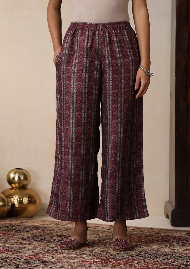 HOC Crafts Pashmina Printed Women's 2 PC Co-ord Set - Maroon