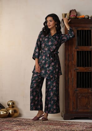 HOC Crafts Pashmina Printed Women's 2 PC Co-ord Set - Green