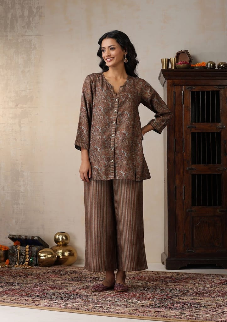 HOC Crafts Pashmina Printed Women's 2 PC Co-ord Set - Light Yellow