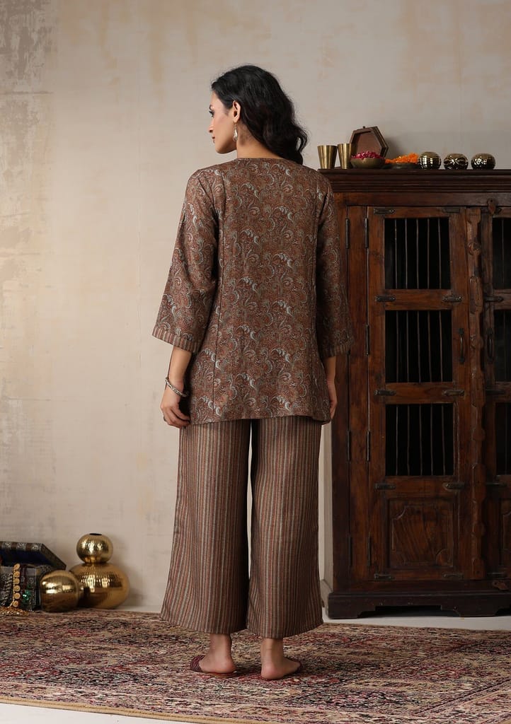 HOC Crafts Pashmina Printed Women's 2 PC Co-ord Set - Light Yellow