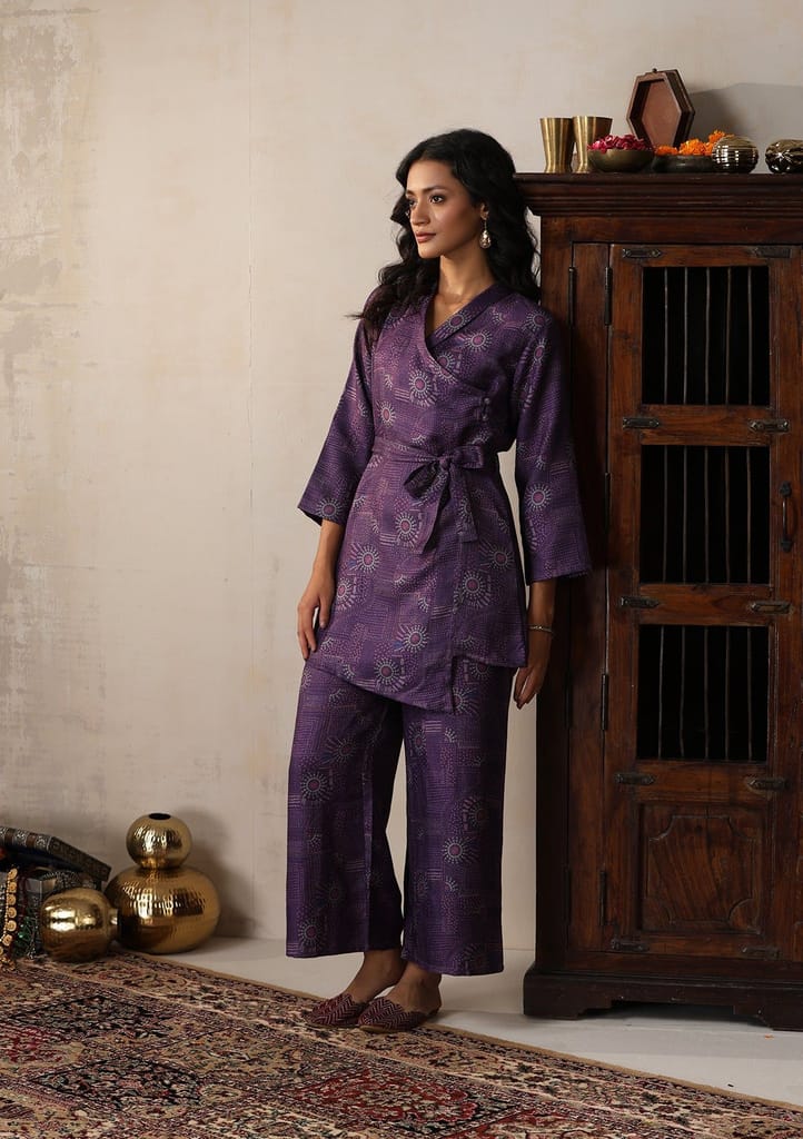 HOC Crafts Pashmina Printed Women's 2 PC Co-ord Set - Purple