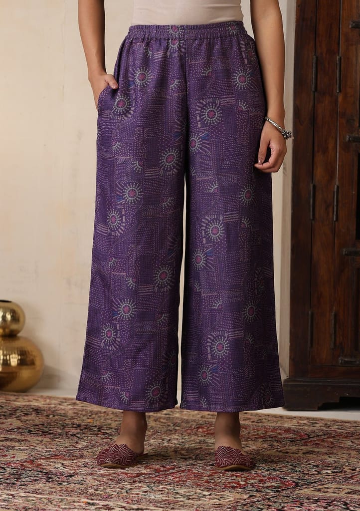 HOC Crafts Pashmina Printed Women's 2 PC Co-ord Set - Purple