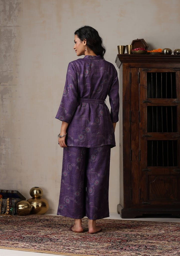 HOC Crafts Pashmina Printed Women's 2 PC Co-ord Set - Purple