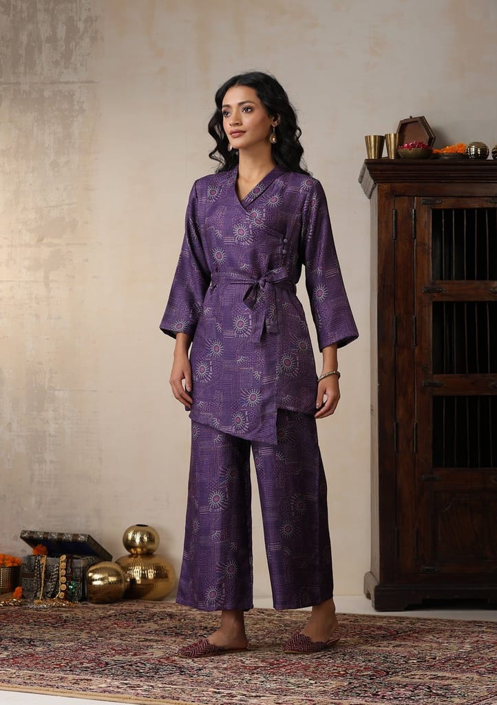 HOC Crafts Pashmina Printed Women's 2 PC Co-ord Set - Purple