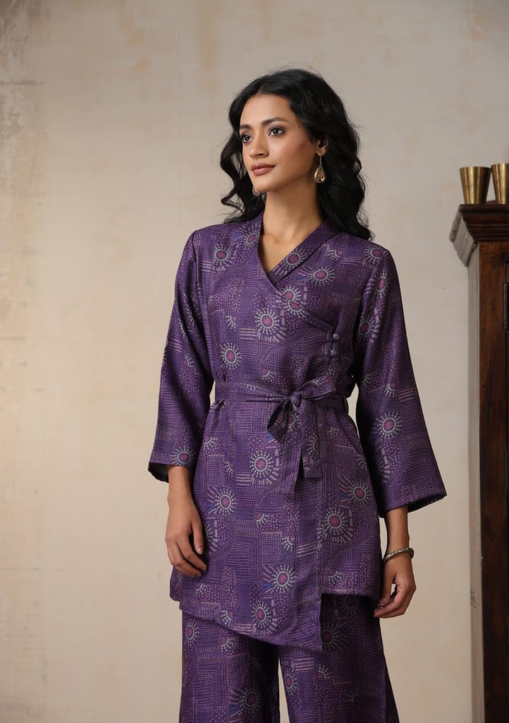 HOC Crafts Pashmina Printed Women's 2 PC Co-ord Set - Purple