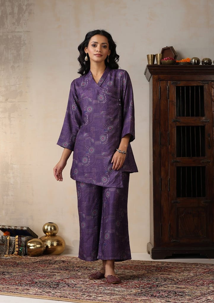 HOC Crafts Pashmina Printed Women's 2 PC Co-ord Set - Purple