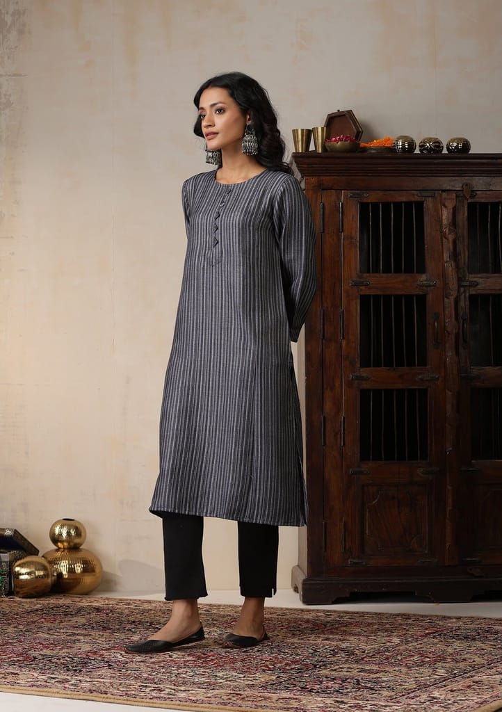 HOC Crafts Pashmina Printed Women's Long Kurta - Grey