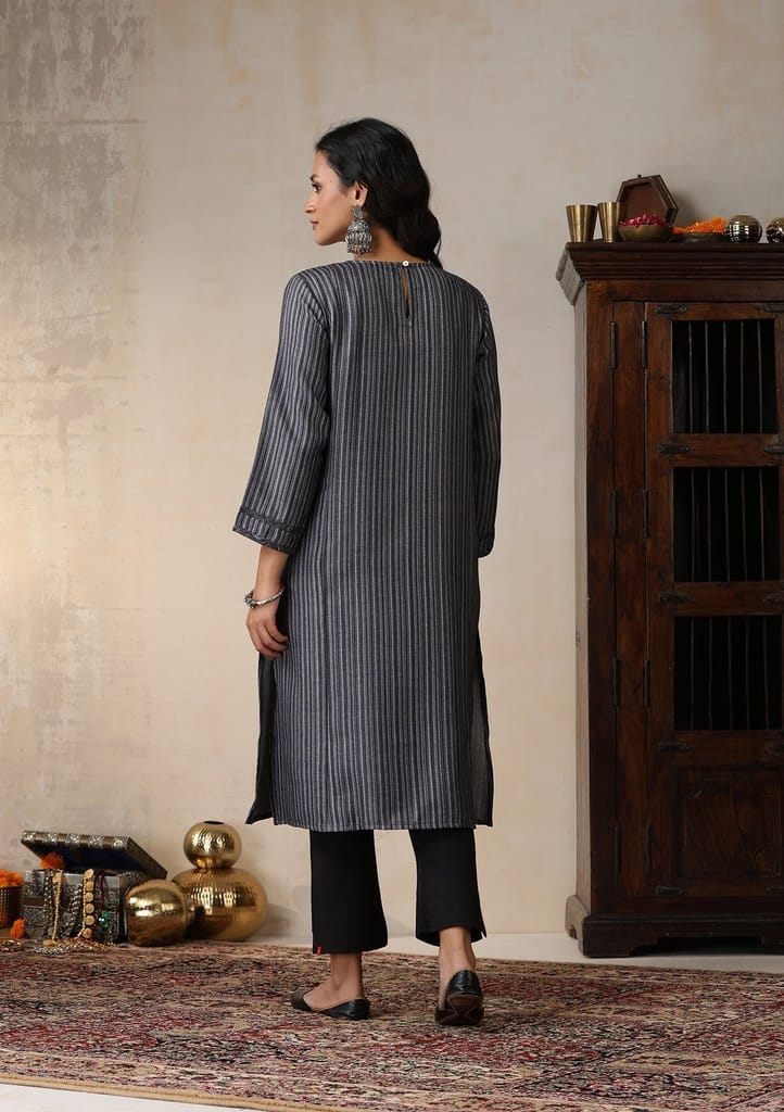 HOC Crafts Pashmina Printed Women's Long Kurta - Grey