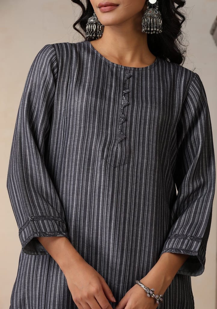 HOC Crafts Pashmina Printed Women's Long Kurta - Grey