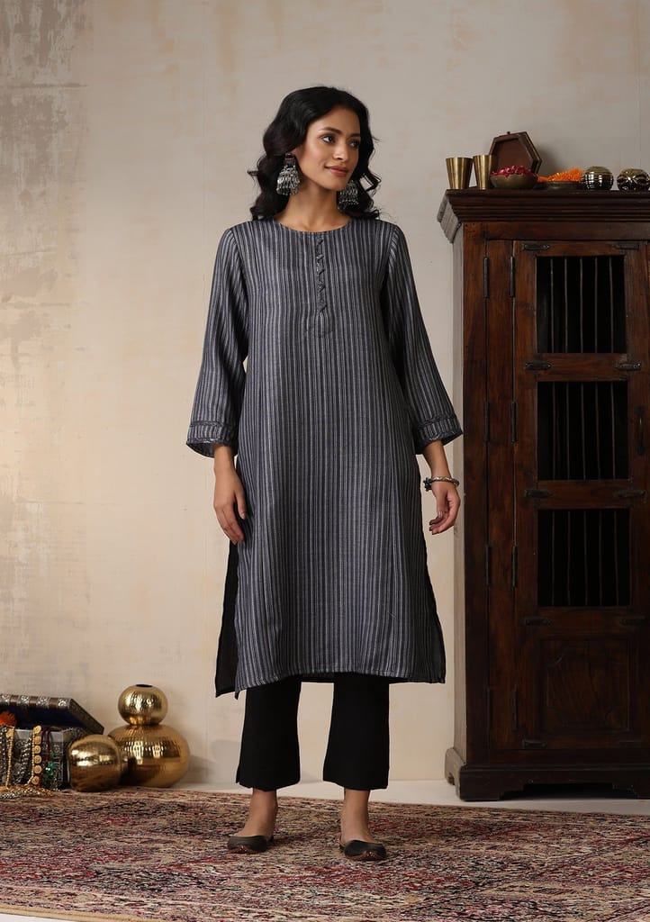 HOC Crafts Pashmina Printed Women's Long Kurta - Grey