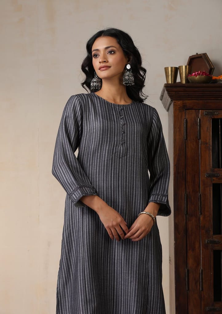 HOC Crafts Pashmina Printed Women's Long Kurta - Grey