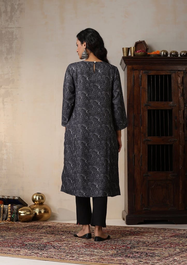 HOC Crafts Pashmina Printed Women's Long Kurta - Grey
