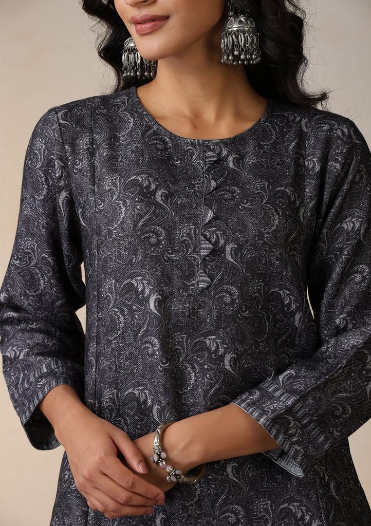 HOC Crafts Pashmina Printed Women's Long Kurta - Grey