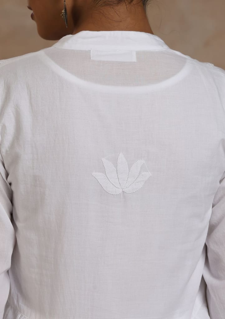 Cotton Chikankari Solid Women's Long Kurta - White