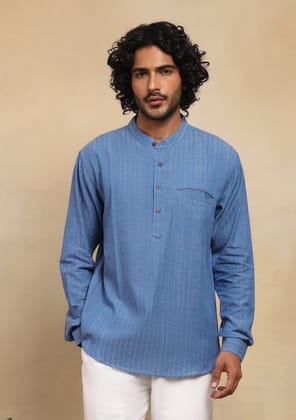 HOC Crafts Handloom Solid Men's Short Kurta - Blue