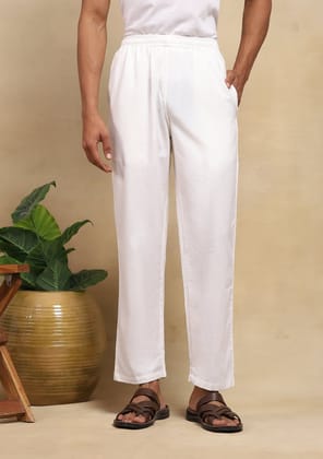 Cotton Solid Men's Pants - White Cotton Solid Men's Pants - White