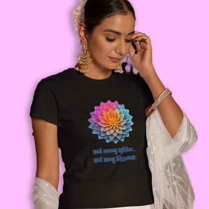 EqualLife Pure Cotton Bio-Washed Chest Printed T-Shirt - Mandala Design with Inspirational Ancient Indian Vedic Quotes - 15 - by ZingerTees-Women-EL9120581-F