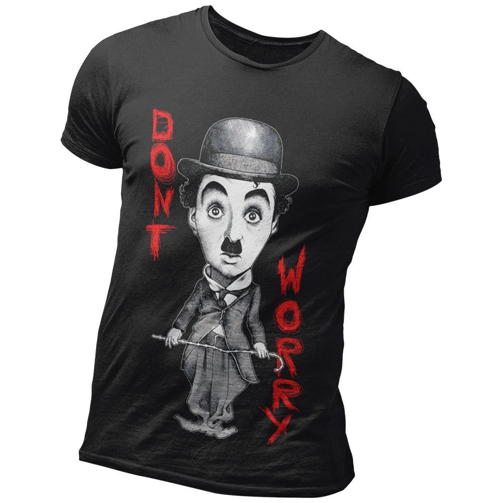 EqualLife Pure Cotton Bio-Washed Chest Printed T-Shirt - Inspiration Series - Charlie Chaplin Don't Worry - by ZingerTees-Men-EL9120588-M