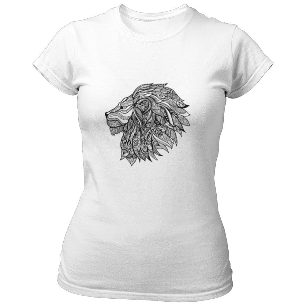 EqualLife Pure Cotton Bio-Washed Chest Printed T-Shirt - Eco Earth - Lion Head Mandala Design-by ZingerTees-Women-EL9120296-F