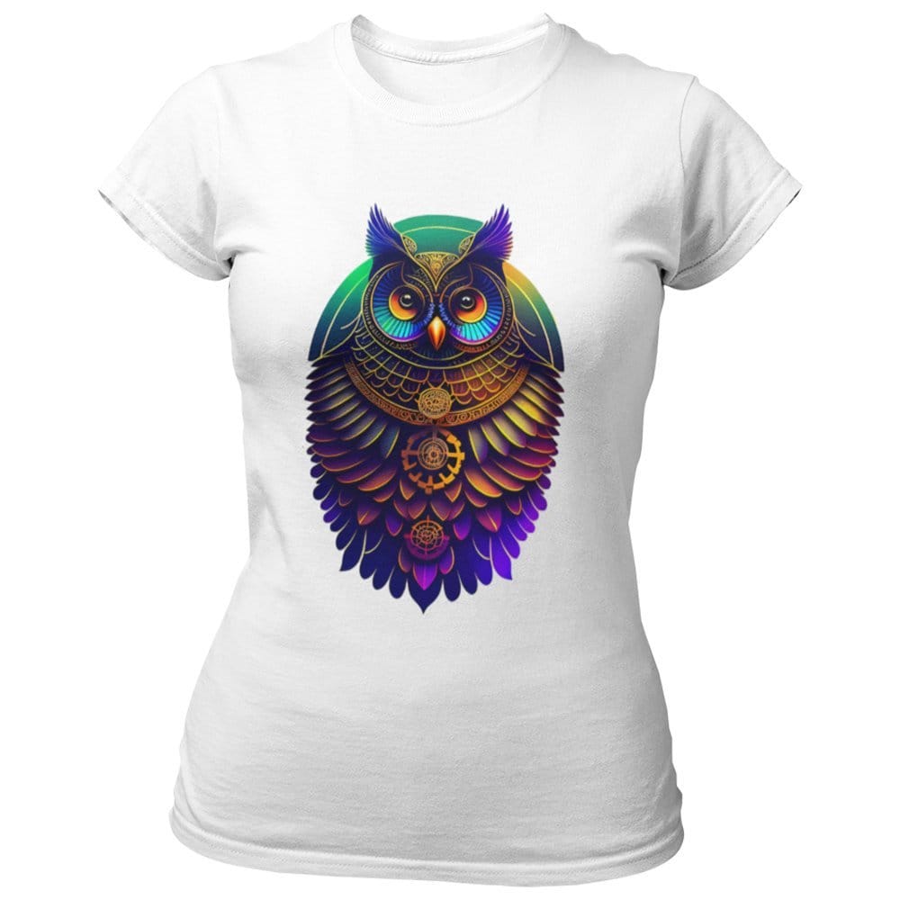 EqualLife Pure Cotton Bio-Washed Chest Printed T-Shirt - Eco Earth - Owl Design 1 - by ZingerTees-Women-EL9120503-F