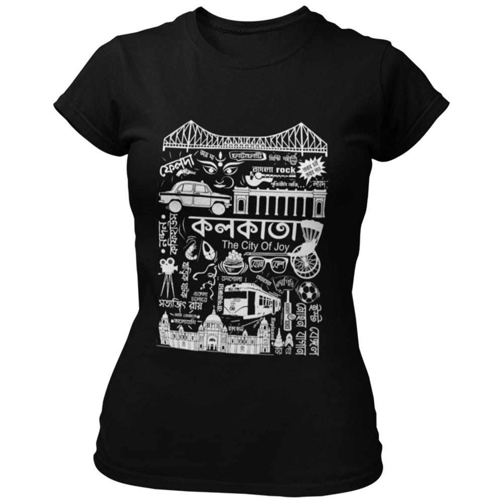 EqualLife Pure Cotton Bio-Washed Chest Printed T-Shirt - City Life - Kolkata City Of Joy - by ZingerTees-Women-EL9120531-F