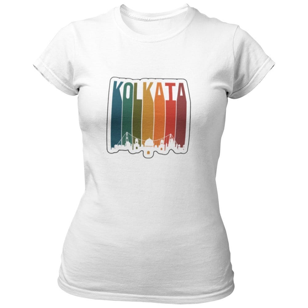 EqualLife Pure Cotton Bio-Washed Chest Printed T-Shirt - City Life - Kolkata Skyline - by ZingerTees-Women-EL9120532-F