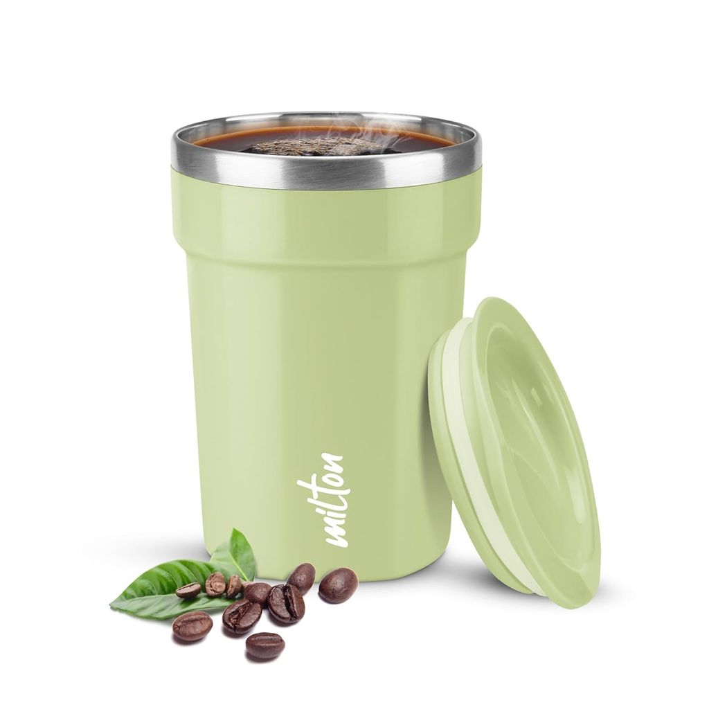 MILTON Cool Touch Deccan 350 Stainless Steel Mug with Lid, 330 ml, Aqua Green - Perfect for Coffee, Tea, and Travel