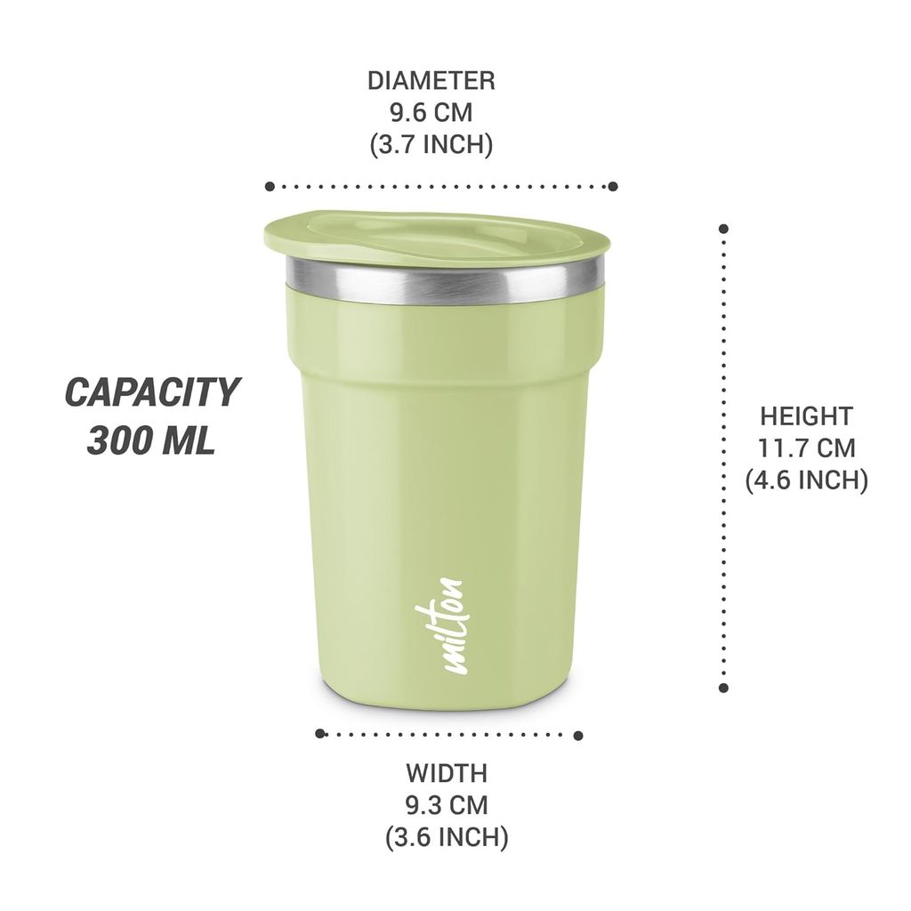 MILTON Cool Touch Deccan 350 Stainless Steel Mug with Lid, 330 ml, Aqua Green - Perfect for Coffee, Tea, and Travel