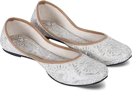  Women's Embroidered Slip-On Flats with Silver Zari Work