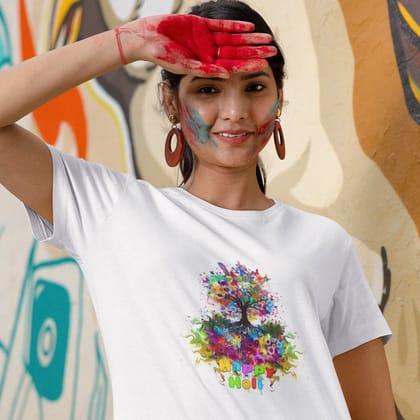 EqualLife Super Dry-fit Printed Jersey T-Shirt - Holi Design - 15 - Tree Of Color-by ZingerTees-Women-EL9120513-F