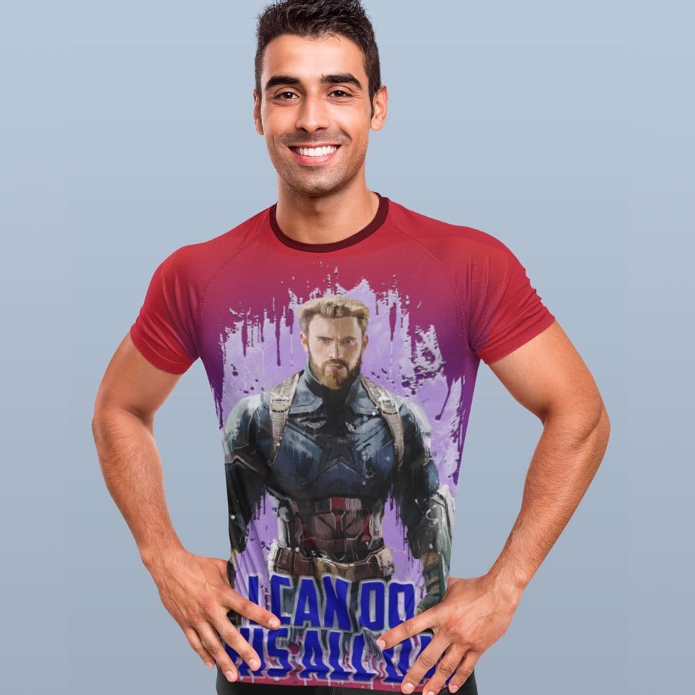 EqualLife Super Dry-fit Printed T-Shirt - Superhero Series - Captain America Design 1 - by ZingerTees-Men-EL9120573-M