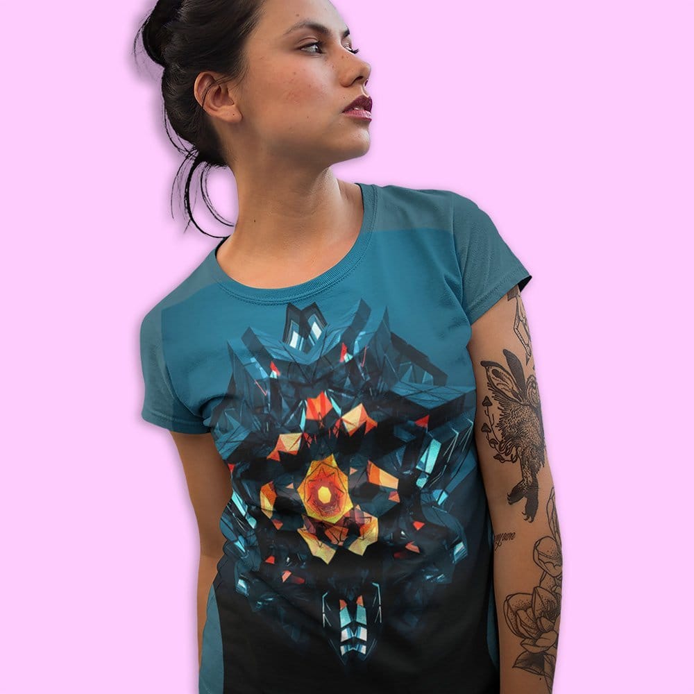 EqualLife Super Dry-fit Printed T-Shirt - Abstract Series -  Cosmic Bloom Tee Design 7 - by ZingerTees-Women-EL9120585-F
