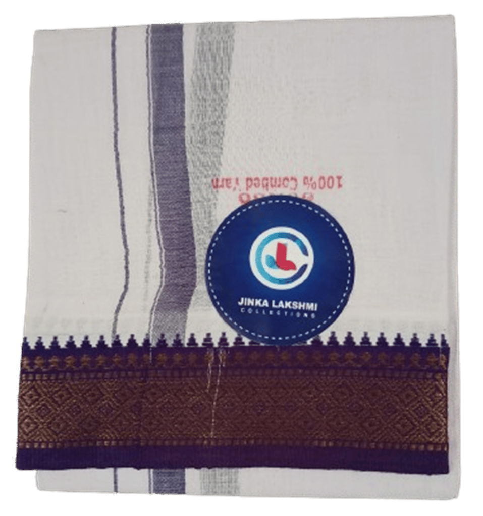 -Jinka Lakshmi Collections White Cotton Dhoti With Zari Border 2 Meters Unstiched Pack of 1 - Jinka Lakshmi Collections