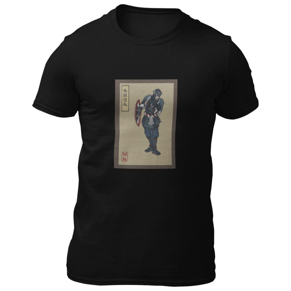 EqualLife Pure Cotton Bio-Washed T-Shirt Chest Printed-Superhero Series - Captain America as a Samirai Warrior Design-by ZingerTees-Men-EL9120329-M