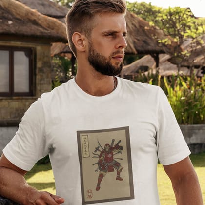 EqualLife Pure Cotton Bio-Washed T-Shirt Chest Printed-Superhero Series - Iron Man as a Samirai Warrior Design-by ZingerTees-Men-EL9120330-M