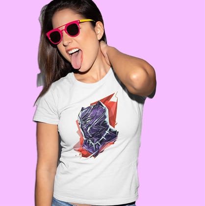 EqualLife Pure Cotton Bio-Washed Chest Printed T-Shirt - Superhero Series - Black Panther Design 1 - by ZingerTees-Women-EL9120576-F