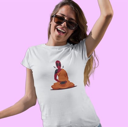 EqualLife Pure Cotton Bio-Washed Chest Printed T-Shirt - Superhero Series - The Zen Deadpool Design - by ZingerTees-Women-EL9120578-F