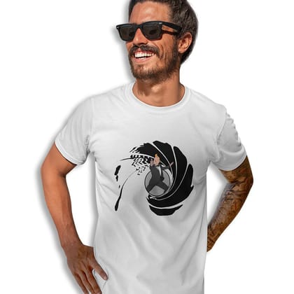 EqualLife Pure Cotton Bio-Washed Chest Printed T-Shirt - Superhero - Tintin The Iconic Agent - by ZingerTees-Men-EL9120593-M