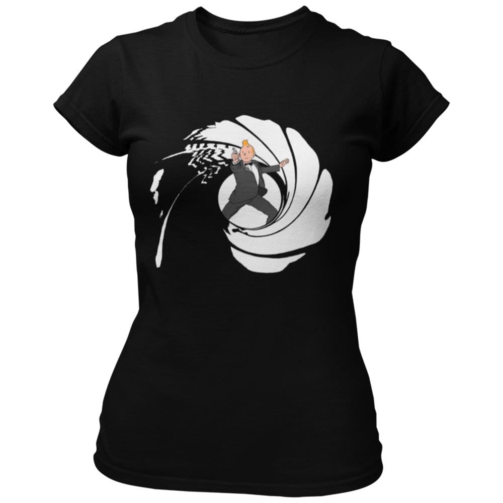 EqualLife Pure Cotton Bio-Washed Chest Printed T-Shirt - Superhero - Tintin The Iconic Agent - by ZingerTees-Women-EL9120593-F