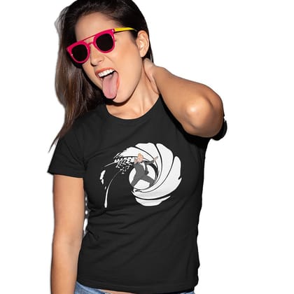 EqualLife Pure Cotton Bio-Washed Chest Printed T-Shirt - Superhero - Tintin The Iconic Agent - by ZingerTees-Women-EL9120593-F