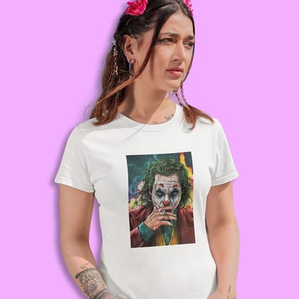 EqualLife Pure Cotton Bio-Washed Chest Printed T-Shirt - The Joker-Nemis-Design-1 - by ZingerTees-Women-EL9120500-F