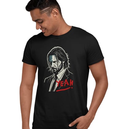 EqualLife Pure Cotton Bio-Washed Chest Printed T-Shirt - John Wick - Yeah Design 1 - by ZingerTees-Men-EL9120551-M
