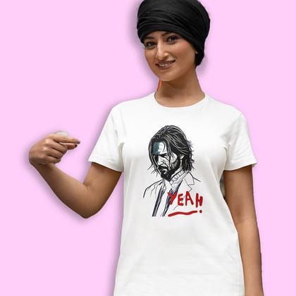 EqualLife Pure Cotton Bio-Washed Chest Printed T-Shirt - John Wick - Yeah Design 1 - by ZingerTees-Women-EL9120551-F