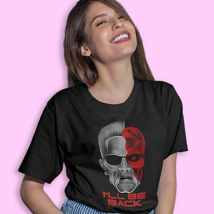 EqualLife Pure Cotton Bio-Washed Chest Printed T-Shirt - The Terminator - I'll Be Back Design 1 - by ZingerTees-Women-EL9120552-F