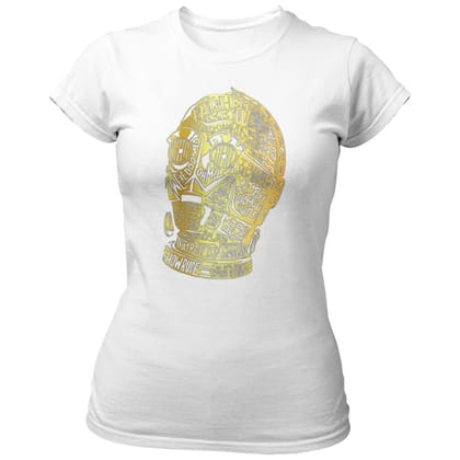 EqualLife Pure Cotton Bio-Washed Chest Printed T-Shirt - Sifi Series - C-3PO Design 1 - by ZingerTees-Women-EL9120557-F