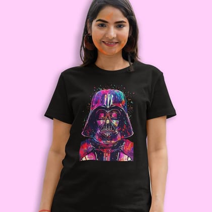 EqualLife Pure Cotton Bio-Washed Chest Printed T-Shirt - Sifi Series - Colorful Darth Vadar Design 1 - by ZingerTees-Women-EL9120558-F
